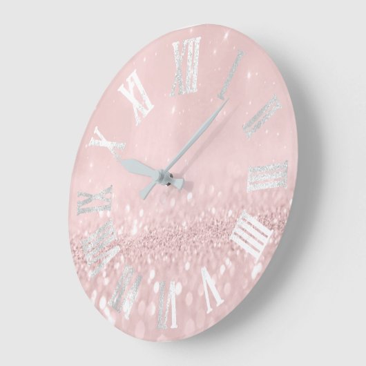 ピンクのワウの灰色の銀製のグリッターの金属ローマのNumers ラージ壁時計 (傾斜)