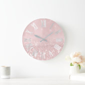 ピンクのワウの灰色の銀製のグリッターの金属ローマのNumers ラージ壁時計 (ホーム)