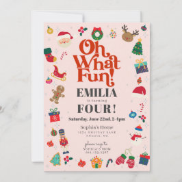 ピンクのワクワククリスマスパーティー 招待状