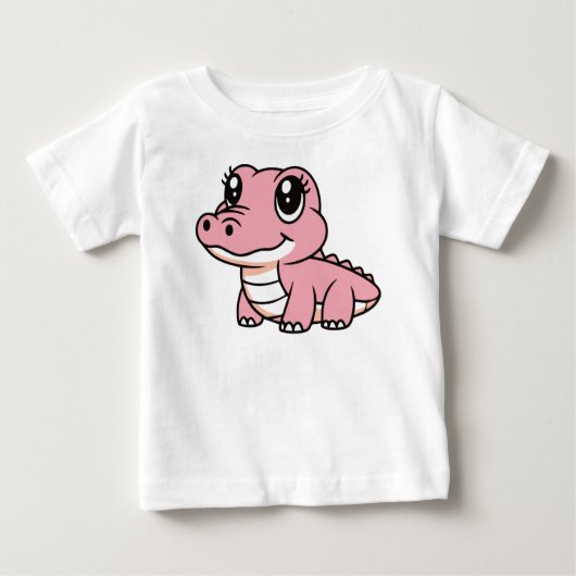 ピンクのワニ かわいい ベビーTシャツ (正面)