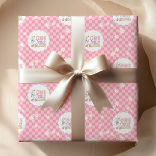 ピンクのワンシリーガースの女の子の1歳の誕生日 ラッピングペーパー