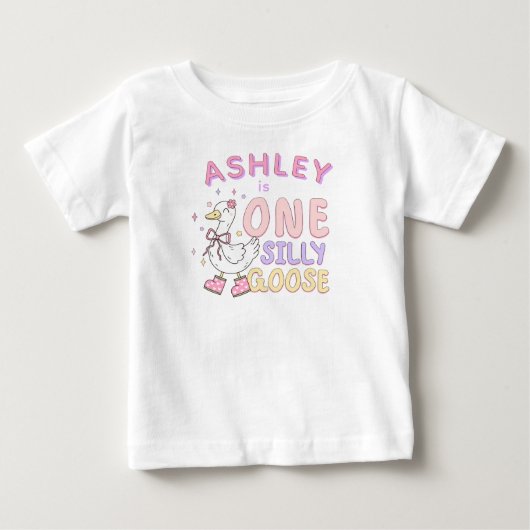 ピンクのワンシリーガース - レトロな女の子の1歳の誕生日 ベビーTシャツ (正面)