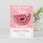 ピンクのワンメロンの女の子　１歳の誕生日 招待状 (スタンド正面)