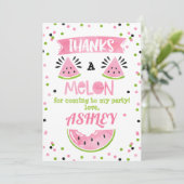 ピンクのワ watermelon の誕生日お礼カード サンキューカード (スタンド正面)