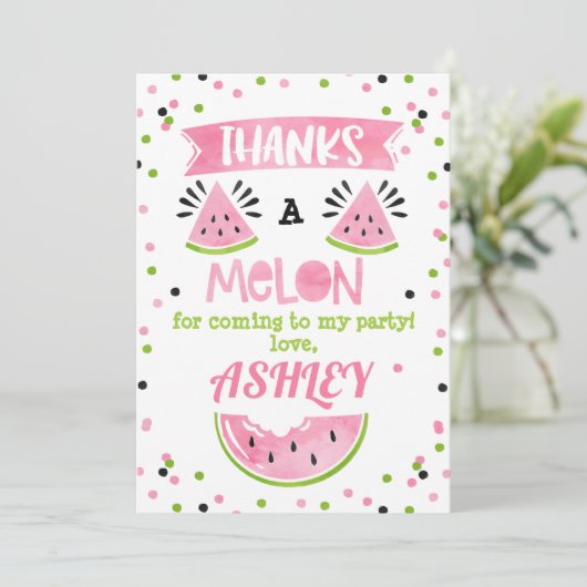 ピンクのワ watermelon の誕生日お礼カード サンキューカード (スタンド正面)