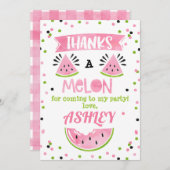 ピンクのワ watermelon の誕生日お礼カード サンキューカード (正面/裏面)