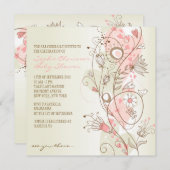 ピンクのヴィンテージかわいらしフローラベビーシャワー招待状 招待状 (正面/裏面)