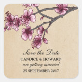 ピンクのヴィンテージさくらんぼの花が日付を保存 スクエアシール (正面)