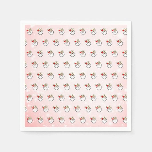 ピンクのヴィンテージすてきサンタ笑顔顔クリスマス スタンダードカクテルナプキン (正面)