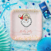 ピンクのヴィンテージすてきサンタ笑顔顔クリスマス ペーパープレート (パーティー)