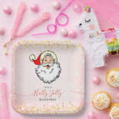 ピンクのヴィンテージすてきサンタ笑顔顔クリスマス ペーパープレート (パーティー)