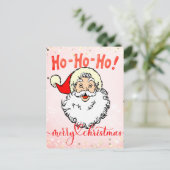 ピンクのヴィンテージすてきサンタ笑顔顔クリスマス ポストカード (スタンド正面)