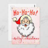 ピンクのヴィンテージすてきサンタ笑顔顔クリスマス ポストカード (正面/裏面)