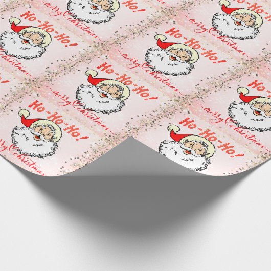 ピンクのヴィンテージすてきサンタ笑顔顔クリスマス ラッピングペーパー (角)
