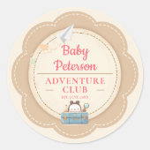 ピンクのヴィンテージなベビーシャワーグッズ Our Greatest Adventure ラウンドシール (正面)