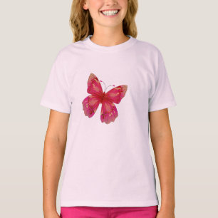 ピンクのヴィンテージのかわいらしい蝶芸術 Tシャツ