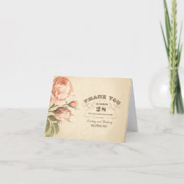 ピンクのヴィンテージのばら色の結婚式のサンキューカード サンキューカード