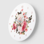 ピンクのヴィンテージのばら色の花束 ラージ壁時計 (傾斜)