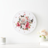 ピンクのヴィンテージのばら色の花束 ラージ壁時計 (ホーム)