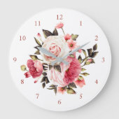 ピンクのヴィンテージのばら色の花束 ラージ壁時計 (正面)