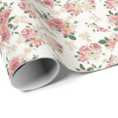 ピンクのヴィンテージのシャクヤクの花の花柄パターン ラッピングペーパー (ロールコーナー)
