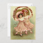 ピンクのヴィンテージのバレンタインデーの友情 シーズンポストカード (正面/裏面)