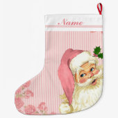 ピンクのヴィンテージのビクトリアンなサンタクロースのバラ ラージクリスマスストッキング (裏面)