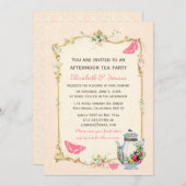 ピンクのヴィンテージのフランスのなお茶会 招待状 (正面/裏面)