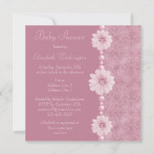 ピンクのヴィンテージのベビーシャワーのきらきら光るな花及び真珠 招待状 (裏面)