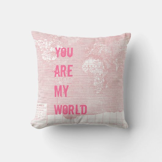 ピンクのヴィンテージの世界地図の枕 クッション (正面)