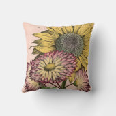 ピンクのヴィンテージの植物の花束 クッション (裏面)