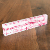 ピンクのヴィンテージの楽譜のグランジな歌の紙 デスクネームプレート (側面)