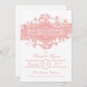 ピンクのヴィンテージの花の保存日付 セーブザデート (正面/裏面)