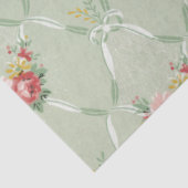 ピンクのヴィンテージの花の緑のリボンTrellis Tissu 薄葉紙 (詳細)