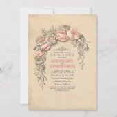 ピンクのヴィンテージの花シックな古いリハーサルディナー 招待状 (正面)