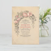 ピンクのヴィンテージの花シックな古いリハーサルディナー 招待状 (スタンド正面)