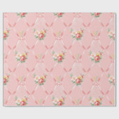 ピンクのヴィンテージの花ピンクのリボントレリス ラッピングペーパー (フラット)