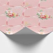 ピンクのヴィンテージの花ピンクのリボントレリス ラッピングペーパー (角)