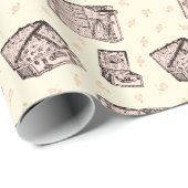 ピンクのヴィンテージの荷物およびバラのつぼみ ラッピングペーパー (ロールコーナー)