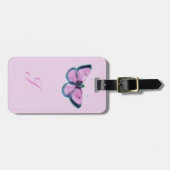 ピンクのヴィンテージの蝶 ラゲッジタグ (正面横)
