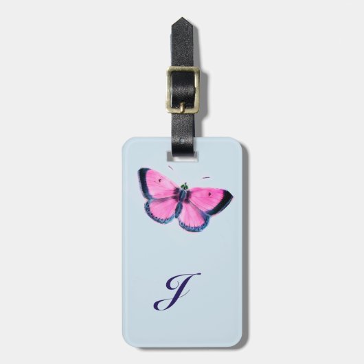 ピンクのヴィンテージの蝶no2 ラゲッジタグ (正面縦)