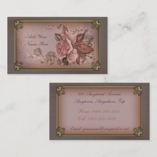 ピンクのヴィンテージは上がりました 名刺 (正面/裏面)