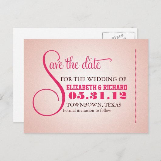 ピンクのヴィンテージは日付の甘いポストカードを保存 案内ポストカード (正面/裏面)