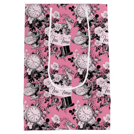 ピンクのヴィンテージアリス茶会 ミディアムペーパーバッグ (裏面)