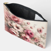 ピンクのヴィンテージインスパイアフローラ アクセサリーポーチ (見開き)