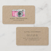 ピンクのヴィンテージカメラフォトグラファーの名刺 名刺 (正面/裏面)