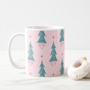 ピンクのヴィンテージクリスマスツリーのクリスマスパターン コーヒーマグカップ