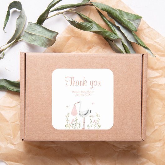 ピンクのヴィンテージコウノトリの赤ちゃんシャワーの好意 スクエアシール