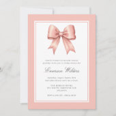 ピンクのヴィンテージサテンボウベビーガールシャワー 招待状 (正面)