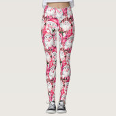 ピンクのヴィンテージサンタクロースタータンチェック格子模様クリスマス レギンス (正面)